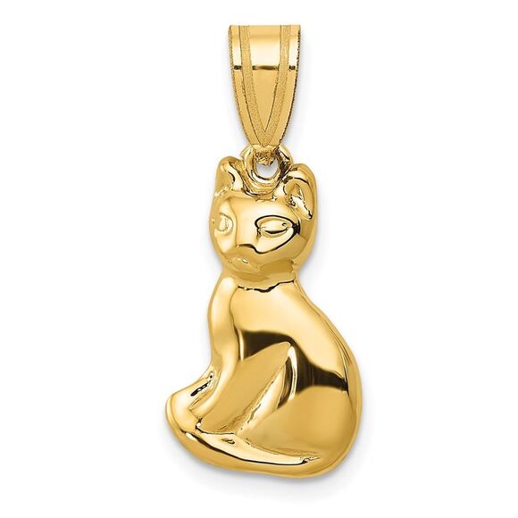 14k Yellow Gold Polished Cat Pendant - Picture 1 of 5